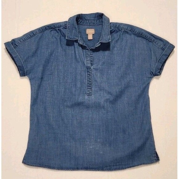 Chico's Tops - Chicos Denim Tunic Short Sleeve Size 1 Medium Blue Collared